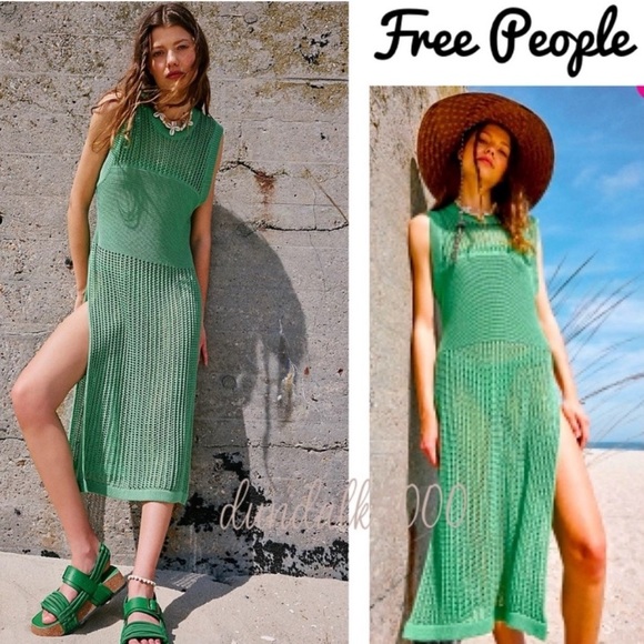 Free People Sweaters - Free People Crew Crochet Poncho Midi Green OSFM